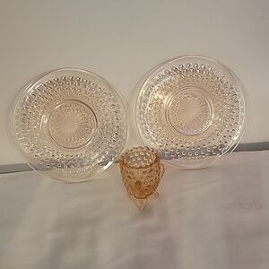 Degenhart Pale Pink Hobnail Glass Small Salad/Side Plates & Toothpick Holder
